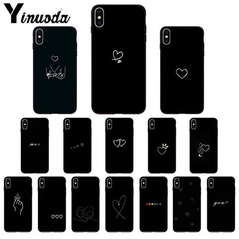 Carcasa Yinuoda para teléfono móvil de TPU suave y de alta calidad con líneas simples negras de amor y corazón para iPhone 8 7 6 6S Plus 5 5S SE XR X XS MAX ► Foto 1/6