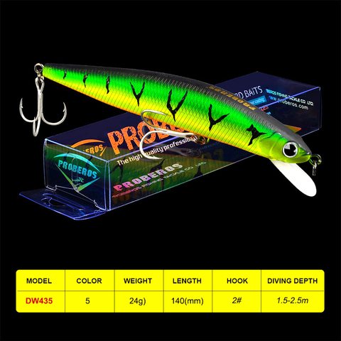 Accesorios de pesca PROBEROS, señuelos Minnow con 2 ganchos, 5 colores, 5,51 