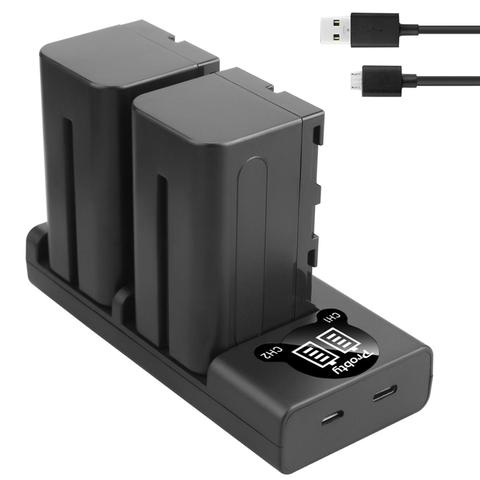 2 uds 5200mAh NP-F770 NP-F750 NP F770 np f750 NPF770 750 baterías + Cargador USB LED para Sony NP-F550 NP-F770 NP-F750 F960 F970 ► Foto 1/6