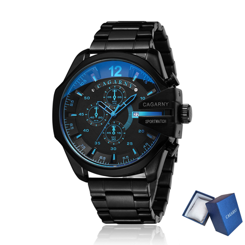 Cagarny-Reloj de pulsera de cuarzo para hombre, cronógrafo militar de acero inoxidable, color azul ► Foto 1/6