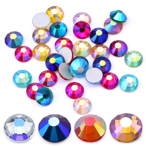 Diamantes de imitación pequeños para decoración de uñas, SS3-SS12 con purpurina, 1440 unidades/lote, AB colorido sin adhesivo, parte trasera plana, prendas de vestir ► Foto 1/6