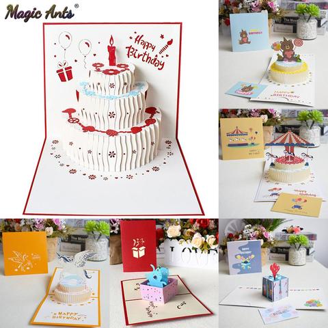 Tarjeta de cumpleaños 3D Pop-Up para niñas, niños, esposa, marido, pastel de cumpleaños, tarjetas de felicitación, tarjetas de regalo con pegatinas para sobres ► Foto 1/6
