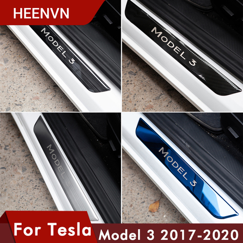 Heenvn-umbral de puerta Model3 cubierta de envoltura decorativa para Tesla, Modelo 3, accesorios, tira de protección de Pedal, Modelo 2022, tres fibra de carbono ► Foto 1/6