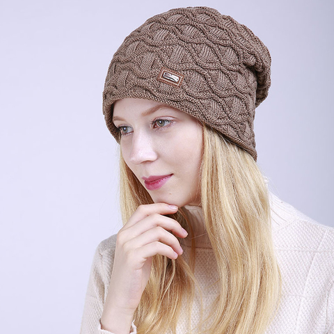 Sombreros de Invierno para mujer Hip-Hop de punto sombrero de las mujeres gorro holgado de abrigo tapa Crochet gorra de Ski Beanie mujer suave holgado, gorros, gorros de lana ► Foto 1/6