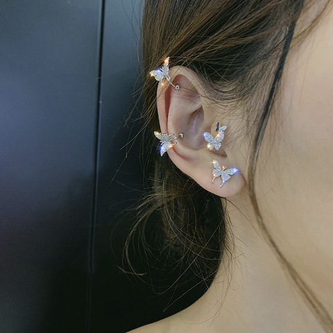 Coreano nuevo Zircon mariposa pendientes para las mujeres lindo falso Piercing 2022 declaración punk Clip en pendientes de joyería de moda puños de oído ► Foto 1/6