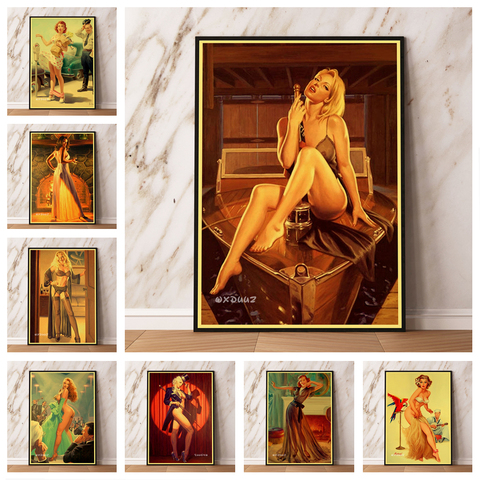 Casa decoración de arte de la pared pintura europeo y americano sexy chica arte desnudo estilo retro decoración cartel de material de lona de o18 ► Foto 1/6