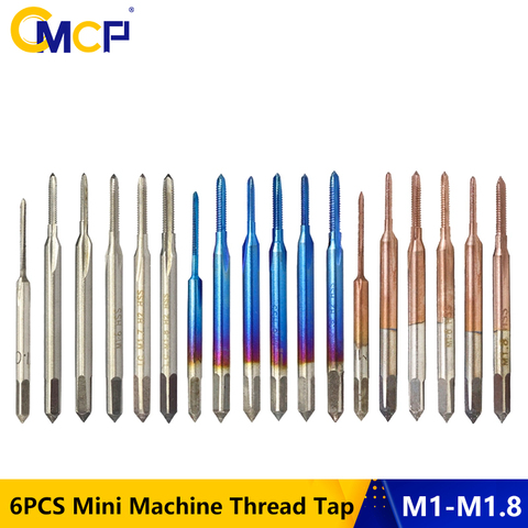 CMCP-Mini máquina M1, M1.2, M1.4, M1.6, M1.7, M1.8, rosca HSS 6542, tornillo métrico, brocas de taladro, flauta recta, grifo de enchufe, 6 uds. ► Foto 1/6