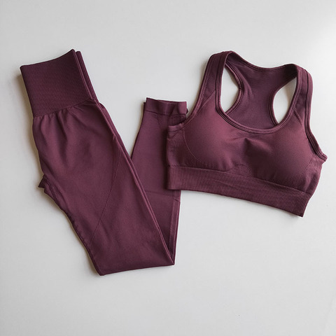 2 uds energía sin Yoga conjunto ropa de entrenamiento para las mujeres acolchado Sujetador deportivo + deporte conjunto de mallas de gimnasio de Fitness deportes trajes ► Foto 1/6