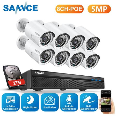 SANNCE-sistema de seguridad CCTV para exteriores, cámara IP impermeable con micrófono, Kit de grabación de Audio, 8 canales, POE, 5MP, NVR, 2MP, IR, Kit de videovigilancia ► Foto 1/6