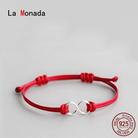 La Monada-pulsera de plata de ley 925 para hombre y mujer, brazalete con cuerda roja, para brazaletes de cuerda, plata 925 ► Foto 1/6