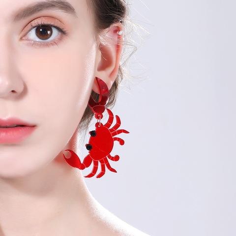 XIYANIKE-pendientes de cangrejo acrílico de resina para mujer, bonitos llamativos, joyería de Metal, aretes de gota divertidos, 2022 ► Foto 1/6