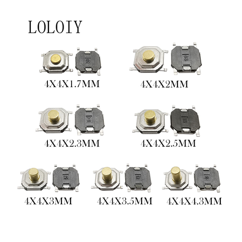 50 Uds SMD 4x4mm PCB táctil Botón-restablecer Micro interruptor Mini Interruptor táctil botón 4*4*1,7/2/2/3/2 5/3/3/5/4 3MM ► Foto 1/2