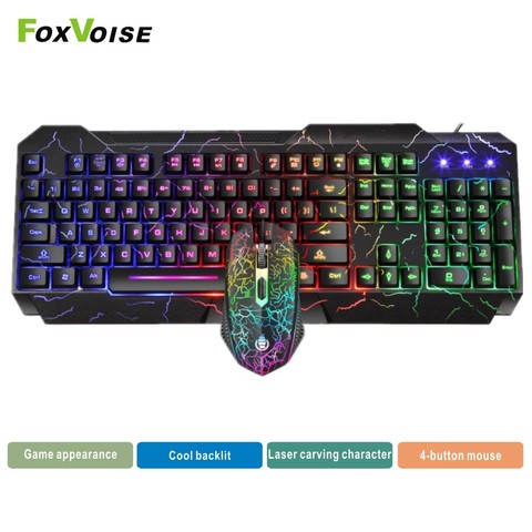 Teclado y ratón luminosos LED para juegos, Combos de ratón, Kit de Gamer con cable USB, retroiluminación, resistente al agua, juego multimedia de teclado y ratón para PC ► Foto 1/6