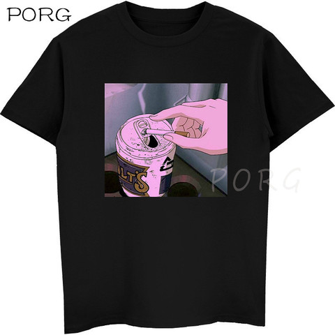 Triste Anime camiseta de vaporwave estético Japón Otaku camiseta masculina Casual camisetas 100% de algodón de manga corta ► Foto 1/6