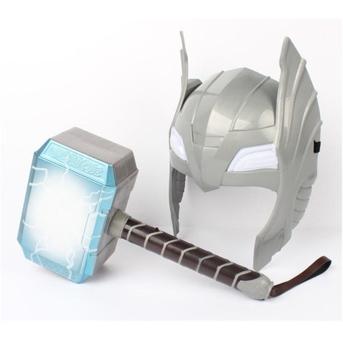 Lo más nuevo la Alianza de los Vengadores LED que brilla y suena el martillo de Thor máscara LED Thor figuras de acción Cosplay niños Brinquedos regalo ► Foto 1/6