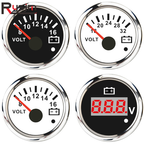 Voltímetro marino de 52mm, medidor de voltímetro de 8-16V/16-32V, indicadores de voltaje para coche, barco, camión, motocicleta, RV, luz trasera roja de 12V/24V ► Foto 1/6