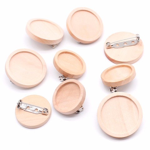 10 unids/lote cabujón de madera en blanco broche Base configuración 20 25 30 40mm diámetro redondo bisel bandeja Diy broches Pin espalda para hacer joyas ► Foto 1/6