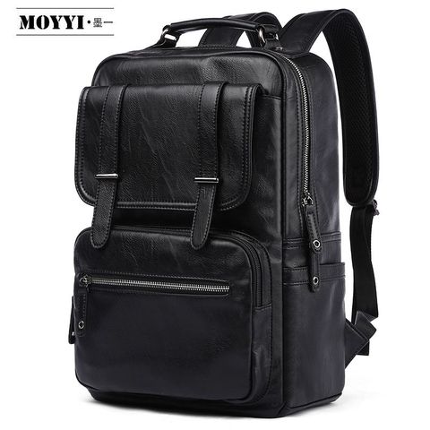 MOYYI-Mochila de piel sintética para hombre, morral para ordenador portátil de 14/15 y 6 pulgadas, multifunción, escolar, de viaje, impermeable ► Foto 1/6