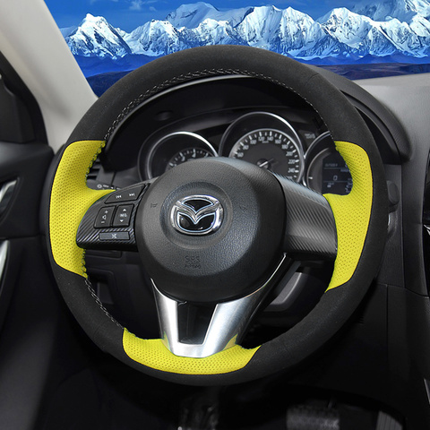 Cosido a mano cubierta de la rueda del volante del cuero genuino DIY protector para volante de coche para Mazda 3 CX-3 2016 Mazda CX-5 CX5 Atenza 2014 ► Foto 1/5