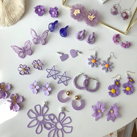 Pendientes de gota de pétalos de flores moradas simples para mujer, aretes modernos, joyería para fiesta y boda 2022 ► Foto 1/6