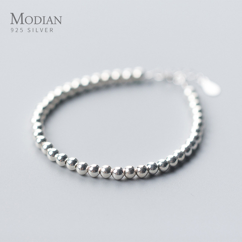 Modian-pulsera de cadena de eslabones de Plata de Ley 925 para mujer, pulsera de cadena de eslabones de tamaño libre, bola pequeña, regalo para niñas, joyería ► Foto 1/3