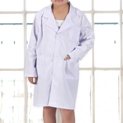 Niños Unisex de manga larga de laboratorio blanco solapa Collar botón bolsillo enfermera Doctor escuela niño Cosplay uniforme blusa ► Foto 1/6