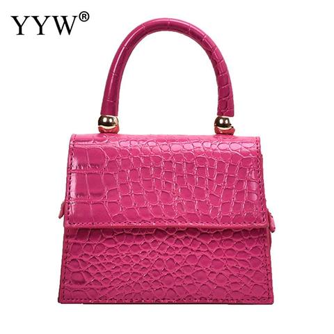 Bolso de mano de piel sintética para mujer, bandolera con estampado de cocodrilo, Mini bolso cuadrado de hombro, color rosa ► Foto 1/6