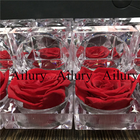 Caja de anillo de flor eterna roja, 3-4cm, mini regalo, flor natural real, sin decoloración, regalo de San Valentín, 1 ud. ► Foto 1/4