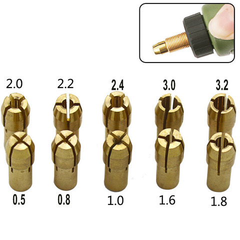 Accesorios de molienda eléctrica, juegos de perforación, amoladora eléctrica de latón, Portabrocas de tres puntas para Dremel, herramienta rotativa, 0,5-3,2mm, 10 Uds. ► Foto 1/5