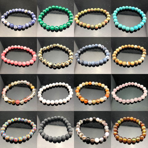 La naturaleza Chakra Rock hombres pulsera de 8mm piedra volcánica Natural Ojo de Tigre mate ónix negro curación cuentas encanto Yoga joyería de las mujeres ► Foto 1/6