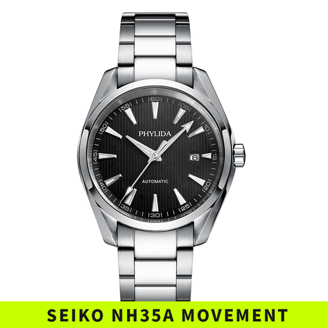 Reloj de pulsera automático NH35, resistente al agua, con esfera negra, mecánico, de lujo, cristal de zafiro sólido SS, 10bar ► Foto 1/6