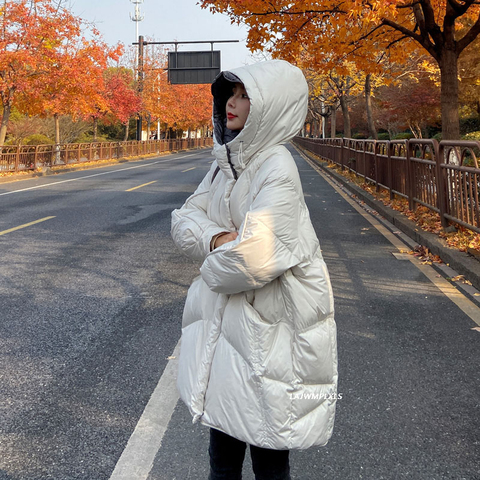 El 2022 de las mujeres de invierno suelta abrigo mujeres hooede Color sólido espesar largo caliente 90% blanco chaqueta de plumón de pato ropa de moda YRF247 ► Foto 1/6