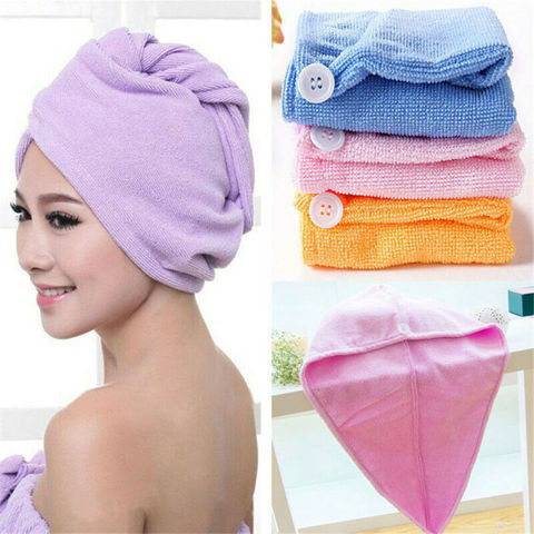 Turbie-Toalla de secado de cabello con botón de bucle, gorro de turbante, gorros de baño de ducha sólidos, novedad ► Foto 1/6