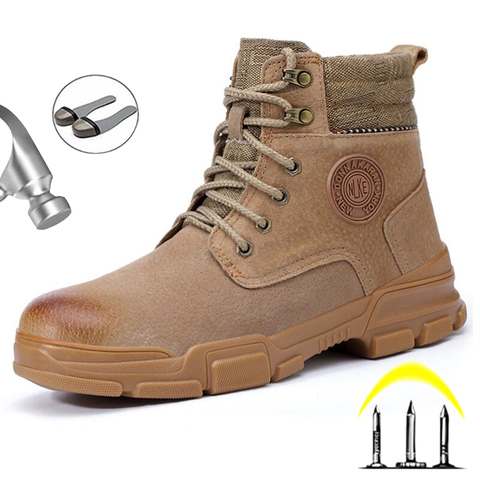 Botas de seguridad para el trabajo para hombre, zapatos de trabajo con punta de acero, antigolpes, de cuero genuino, para invierno, 2022 ► Foto 1/6
