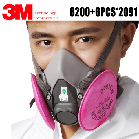 Máscara rociadora 7in1 3M 6200, pintura en aerosol con 2091 P100, filtro industrial de partículas anti-polvo, Máscara protectora de partículas de ácido PM2.5 ► Foto 1/6