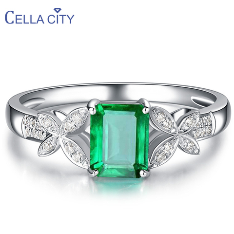 Cellacity-Anillo de plata 925 con gema de Esmeralda rectangular, joyería elegante de plata para mujer, ajuste de tamaño, regalo de fiesta al por mayor ► Foto 1/6