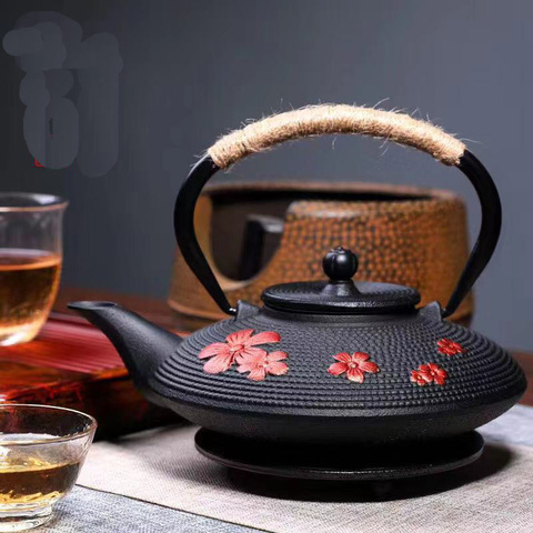 Tetera de té de hierro fundido con flores de cerezo, accesorios para el té, decoración de la casa para amigos, familia, boda, amantes del té, 900ml ► Foto 1/6