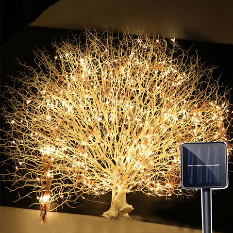 Luces solares de alambre de cobre de 5 ramas, guirnalda de luces LED de 2x10m, 200LED, rama de vides de árbol, luz de carámbanos de cascada para jardín al aire libre ► Foto 1/6