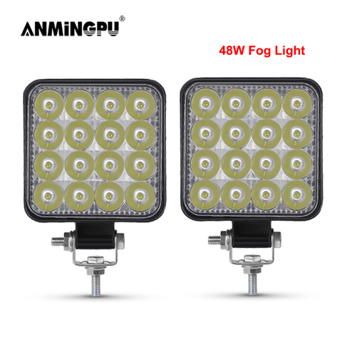 ANMINGPU-Luz LED antiniebla para coche, 12V, 24V, 42W, 48W, para coche, camión, barco, 4x4, ATV, haz de luz de trabajo, luz diurna automática ► Foto 1/6
