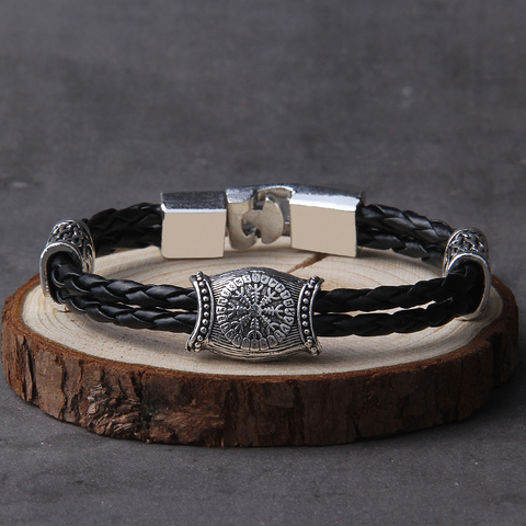 Amuleto nórdico rúnico cuentas runas talismán Valknut Vegvisir brújula Trinidad símbolos brazalete vikingo para hombre mujeres Vikingos joyas ► Foto 1/6