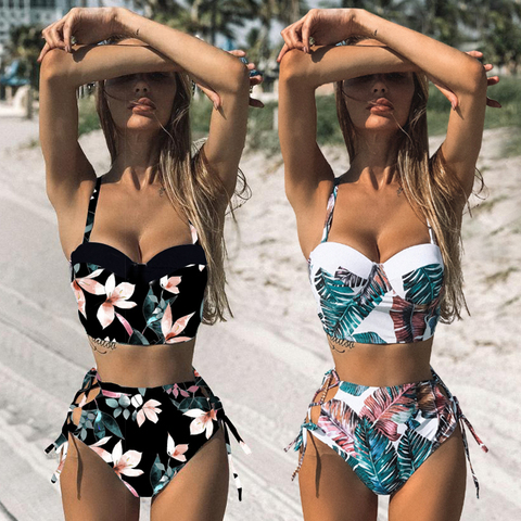 Traje de baño de cintura alta para mujer, Bañador estampado, conjunto de Bikini de vendaje, traje de baño acolchado, novedad de 2022 ► Foto 1/6