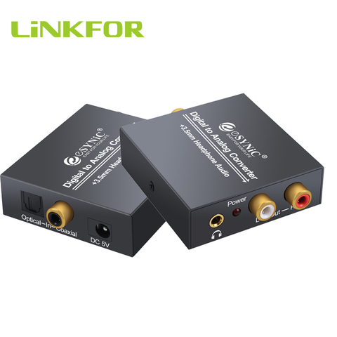 LiNKFOR-Convertidor de Audio analógico y Digital adaptador DAC, 96Khz, 24 bits, S/PDIF, Toslink óptico Coaxial a RCA analógico, 3,5mm ► Foto 1/6