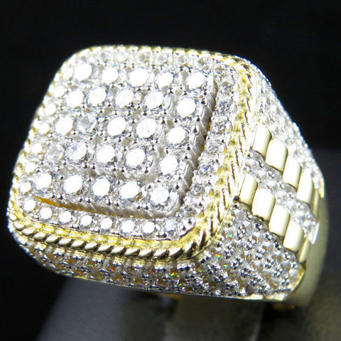 Huitan de moda Hip Hop Rock anillo para la fiesta Color dorado claro completo de joyas helado de Micro pavimentada CZ anillos de joyería de regalo ► Foto 1/5