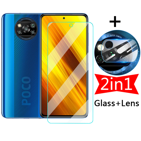 Protector de pantalla de cristal 2 en 1 para Xiaomi Poco X3, Protector de cristal templado para Pocophone F1, película de lente de cámara en Pocox3 X 3, pocofone F 1 ► Foto 1/6