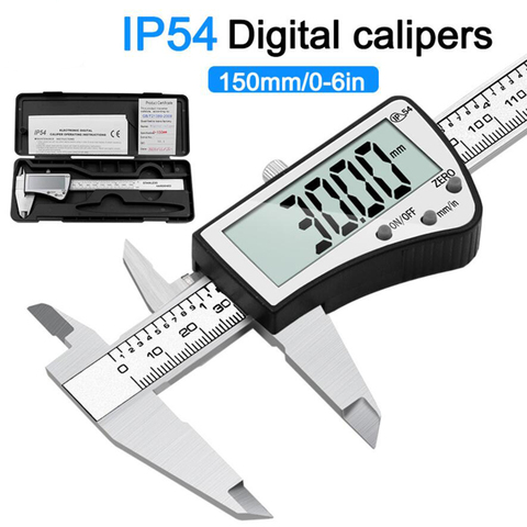 Calibrador Digital electrónico de alta precisión, herramienta de medida de 0-150mm, Vernier de acero inoxidable, con pantalla LCD Extra grande, IP54 ► Foto 1/6