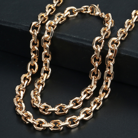 6mm 585 oro rosa Cable Rolo enlace cadena collar de la pulsera de moda conjunto de joyería para mujer de los hombres accesorios de fiesta CS17 ► Foto 1/6