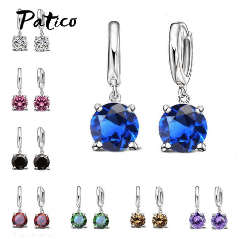 Pendientes colgantes de Plata de Ley 925 auténtica para mujer y niña, aretes redondos grandes de cristal CZ, regalo, joyería ► Foto 1/6