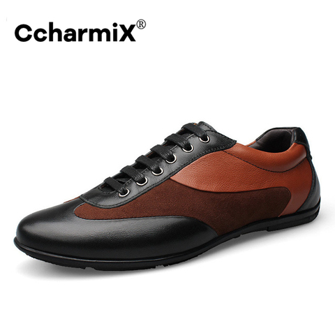 CcharmiX-zapatos informales de piel auténtica con cordones para hombre, zapatillas, deportivas, calzado de deporte, piel de grano completo, talla grande ► Foto 1/6