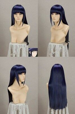 Naruto Shippuden-Peluca de Cosplay Hinata Hyuga, 80cm de largo, púrpura, azules de fiesta, con gorro de peluca ► Foto 1/2