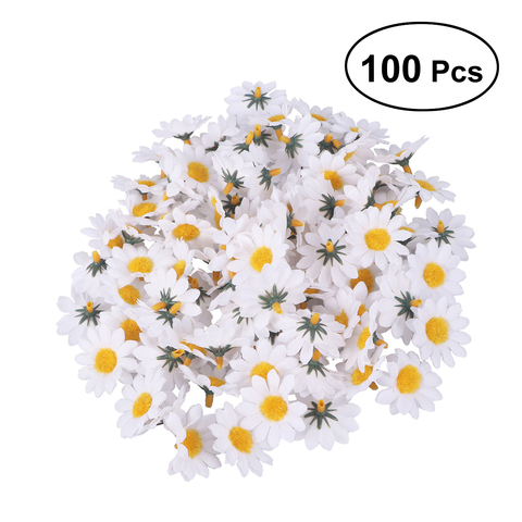 100 unids/set Margarita Gerbera flores artificiales cabezas para DIY fiesta boda decoración (blanco) ► Foto 1/6